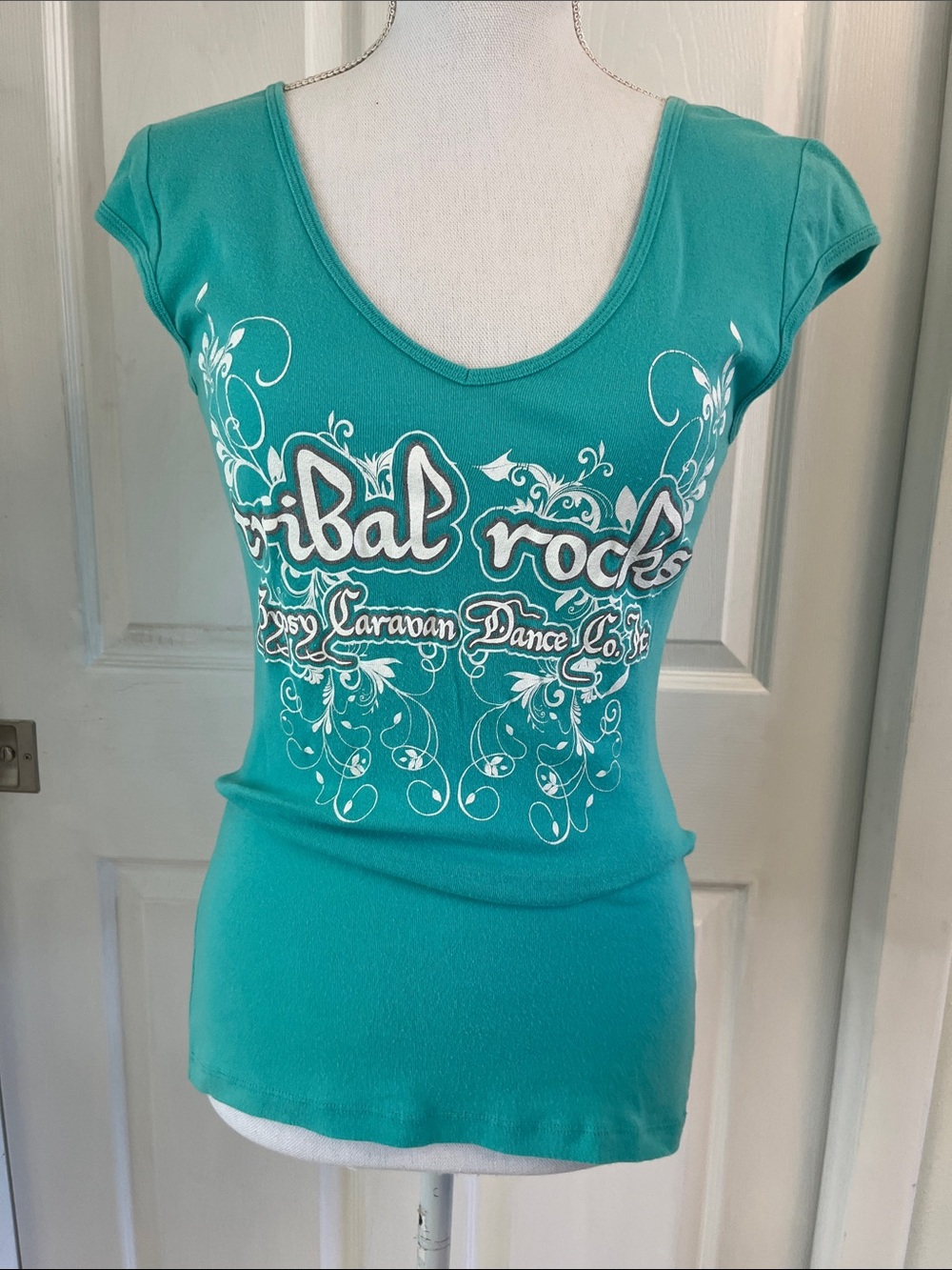 Bella Canvas Teal Scoop Neck Graphic Tee Gypsy Caravan Dance Co. “Tribal Rocks”